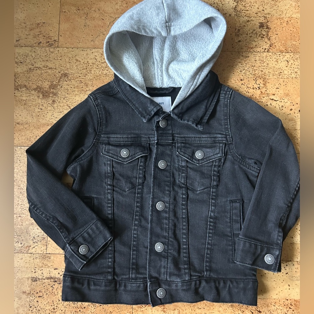 Old Navy Kids Dark Denim Jacket with Light Gray Hood